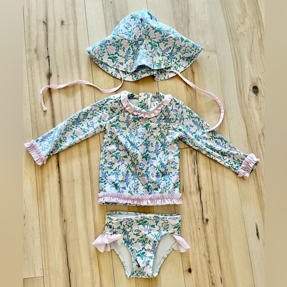 Ruffle Butts Bathing Suit and Sun Hat - Picture 2 of 7